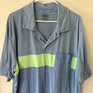 Big men’s Blue Striped Polo Shirt W Big Green Block Stripe & Pocket 2XLT
